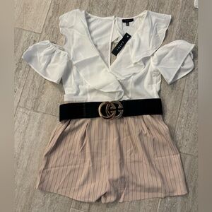 Entry Pin Striped Open Back Romper